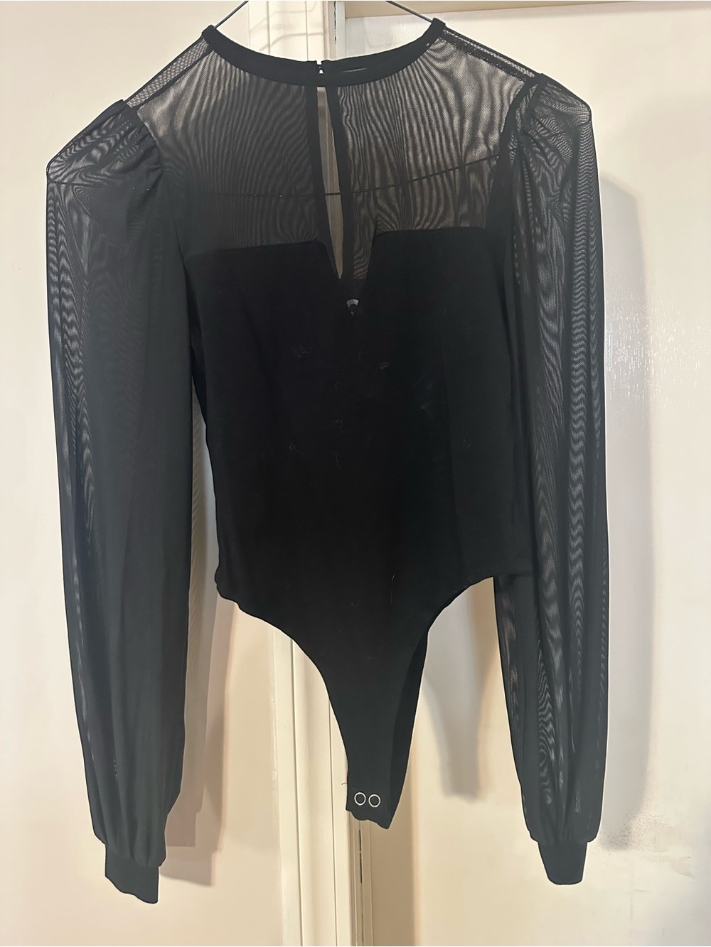 SO Black Sheer Mesh Puff Sleeve Bodysuit